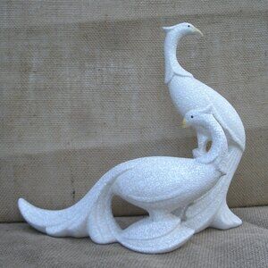 Vintage California Pottery Speckled Peacock Figurine Pair